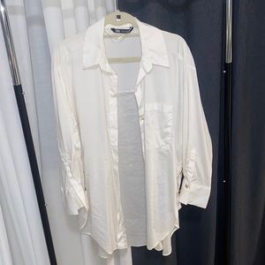 Zara, women’s white over sized dress shirt